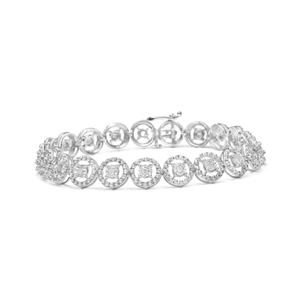 Sterling Silver 1/2 Carat Diamond Nested Circle Open Wheel Fashion Link Bracele